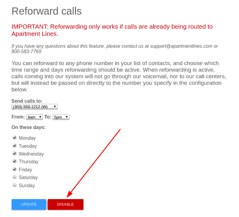 Reforwarding configuration disable